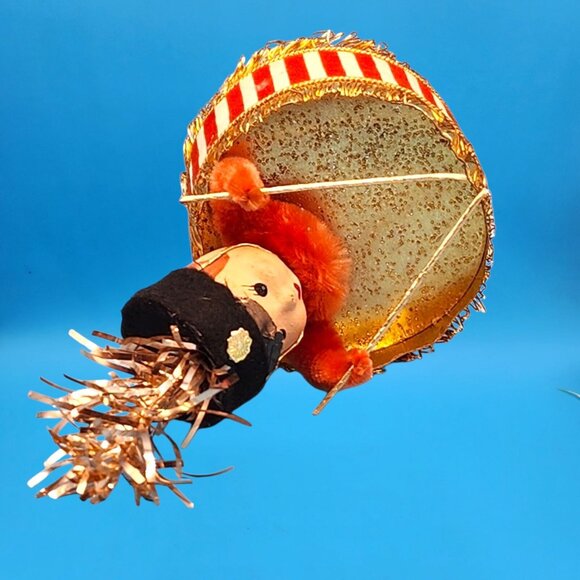 Vintage 1950s Drummer Boy Ornament Japan Foil Drum Tinsel Plume Chenille Arms - Picture 8 of 11